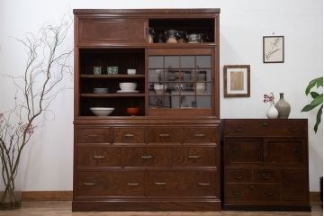 アンティーク家具　古民具・骨董　最高級品!三方欅無垢材の二段重ね収納棚