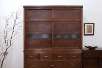 アンティーク家具　古民具・骨董　最高級品!三方欅無垢材の二段重ね収納棚