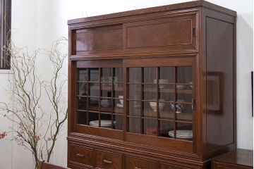 アンティーク家具　古民具・骨董　最高級品!三方欅無垢材の二段重ね収納棚