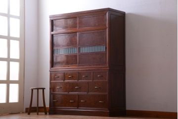 アンティーク家具　古民具・骨董　最高級品!三方欅無垢材の二段重ね収納棚