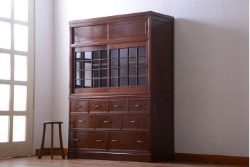 アンティーク家具　古民具・骨董　最高級品!三方欅無垢材の二段重ね収納棚