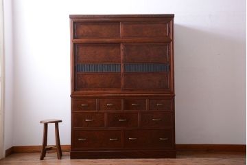 アンティーク家具　古民具・骨董　最高級品!三方欅無垢材の二段重ね収納棚