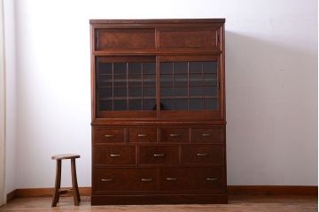 アンティーク家具　古民具・骨董　最高級品!三方欅無垢材の二段重ね収納棚