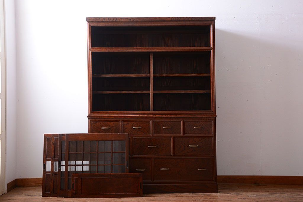 アンティーク家具　古民具・骨董　最高級品!三方欅無垢材の二段重ね収納棚