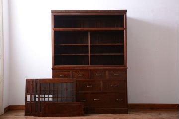 アンティーク家具　古民具・骨董　最高級品!三方欅無垢材の二段重ね収納棚