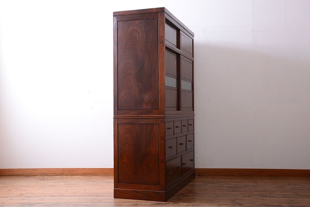 アンティーク家具　古民具・骨董　最高級品!三方欅無垢材の二段重ね収納棚