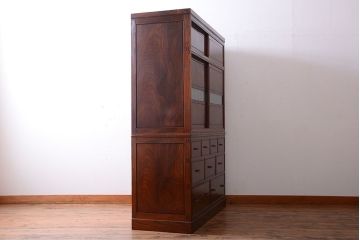 アンティーク家具　古民具・骨董　最高級品!三方欅無垢材の二段重ね収納棚