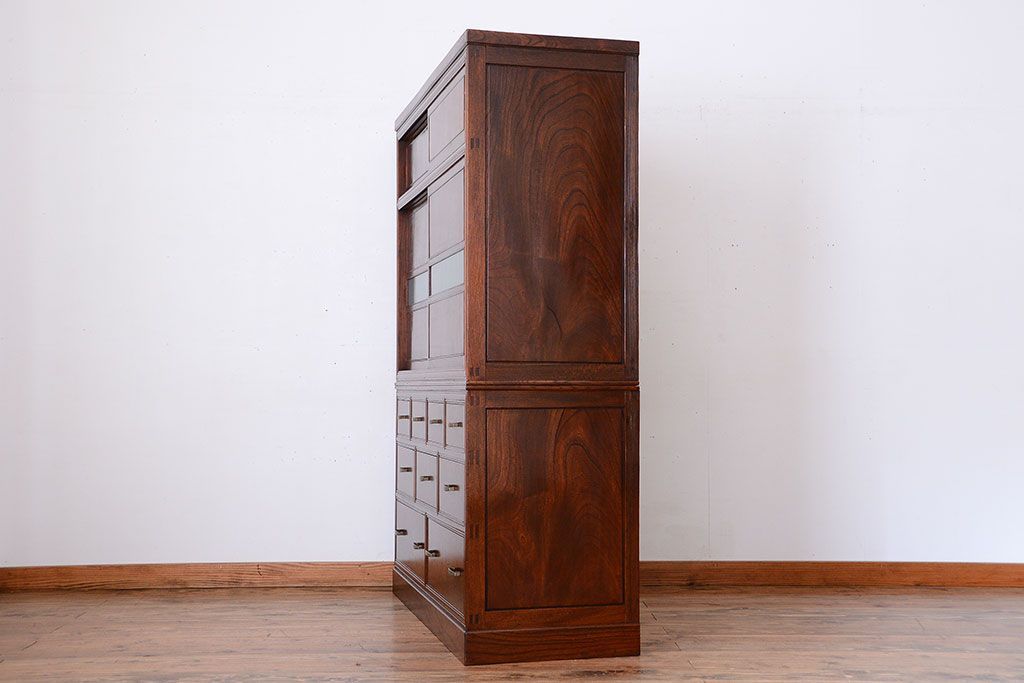 アンティーク家具　古民具・骨董　最高級品!三方欅無垢材の二段重ね収納棚