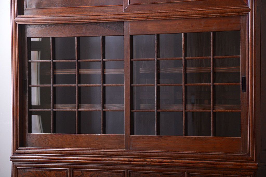 アンティーク家具　古民具・骨董　最高級品!三方欅無垢材の二段重ね収納棚