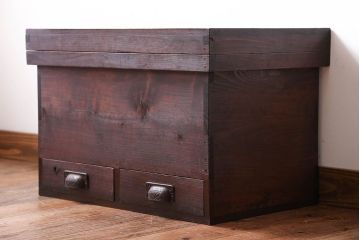 アンティーク雑貨　古民具・骨董　引き出し2杯付き!古い木の大きな収納ボックス(BOX・箱)