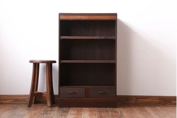 レトロ家具　昭和レトロ　引き出し2杯付き!古い木製のアンティークブックシェルフ(本棚)