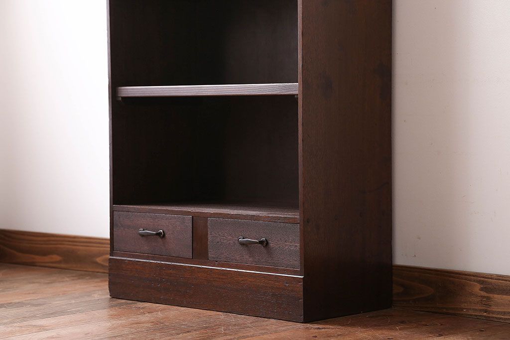 レトロ家具　昭和レトロ　引き出し2杯付き!古い木製のアンティークブックシェルフ(本棚)