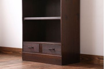 レトロ家具　昭和レトロ　引き出し2杯付き!古い木製のアンティークブックシェルフ(本棚)