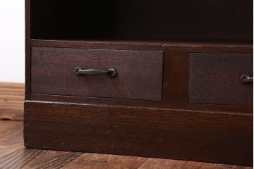 レトロ家具　昭和レトロ　引き出し2杯付き!古い木製のアンティークブックシェルフ(本棚)