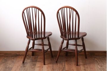 ヴィンテージ家具　秋田木工　ビンテージ品　後姿が美しいウィンザーチェア2脚セット(ダイニングチェア、ウインザーチェア)(2)
