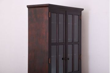 中古　民芸家具　面取りガラスが上品な本箱(書棚・ブックケース)