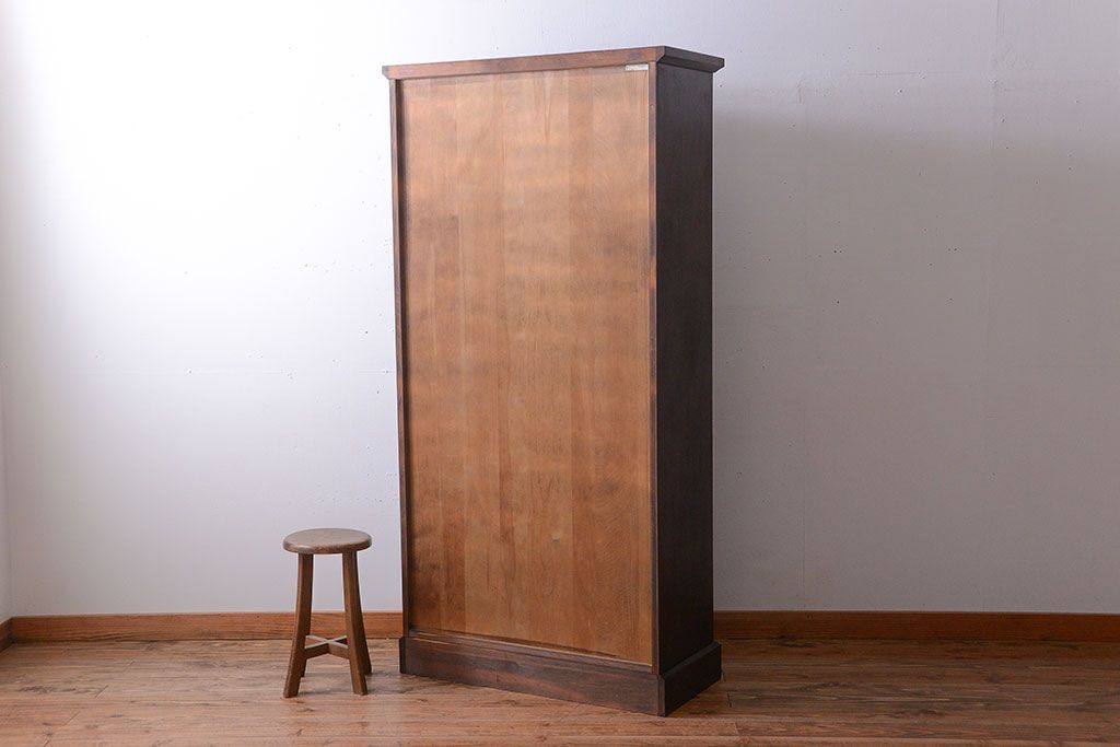 中古　民芸家具　面取りガラスが上品な本箱(書棚・ブックケース)