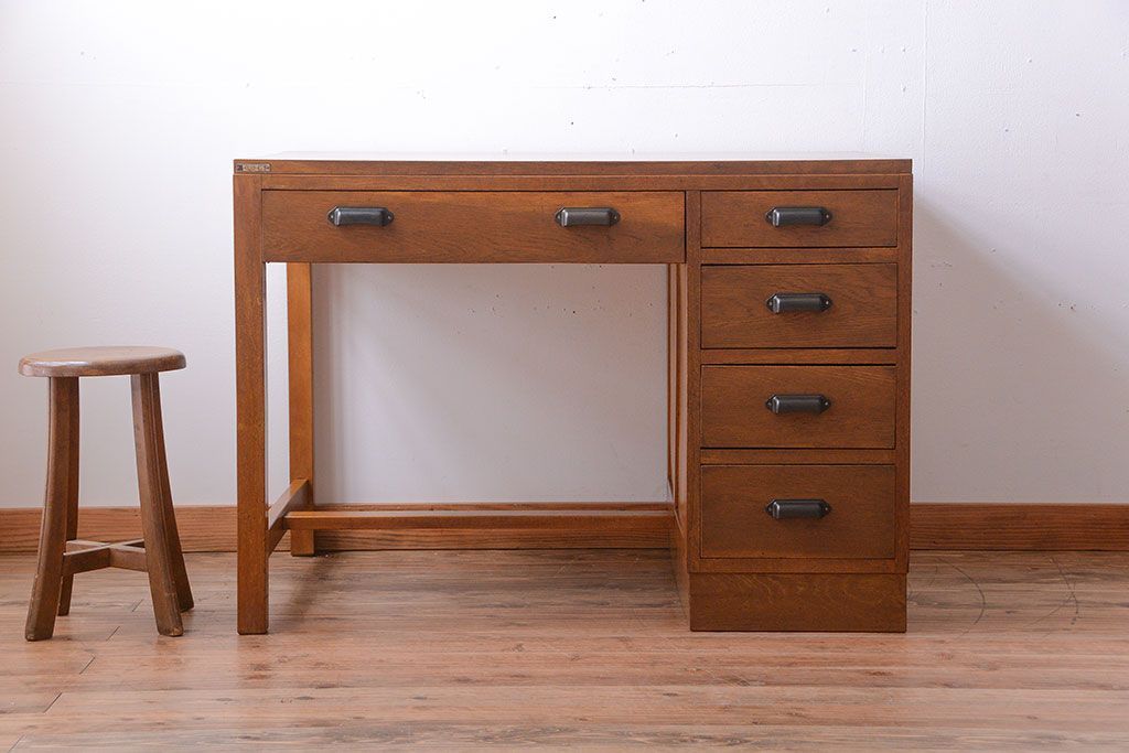 レトロ家具　昭和レトロ　古い木製のアンティーク片袖机