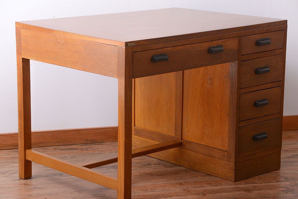 レトロ家具　昭和レトロ　古い木製のアンティーク片袖机