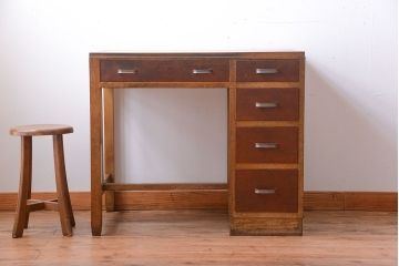 レトロ家具　昭和レトロ　古いナラ材のアンティーク片袖机