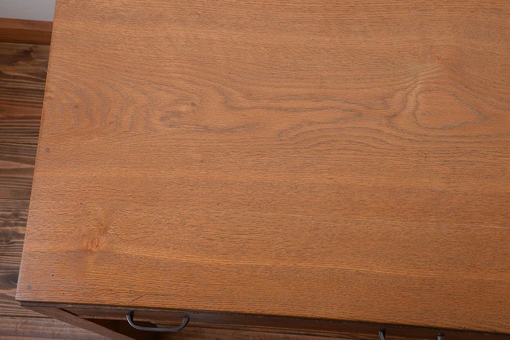 レトロ家具　昭和レトロ　古いナラ材のアンティーク片袖机
