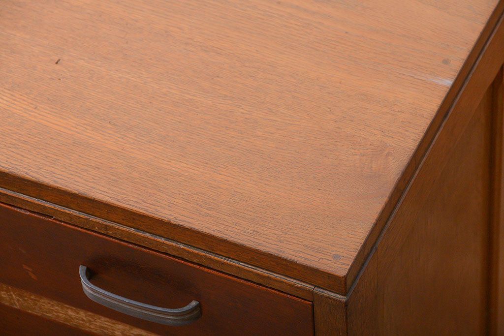 レトロ家具　昭和レトロ　古いナラ材のアンティーク片袖机