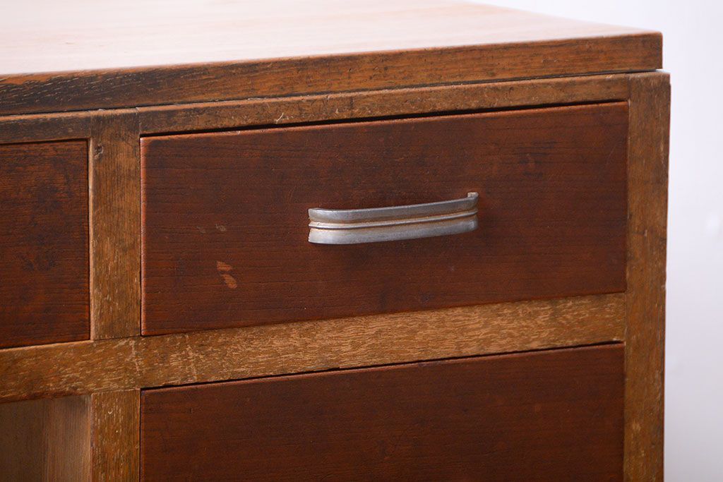 レトロ家具　昭和レトロ　古いナラ材のアンティーク片袖机