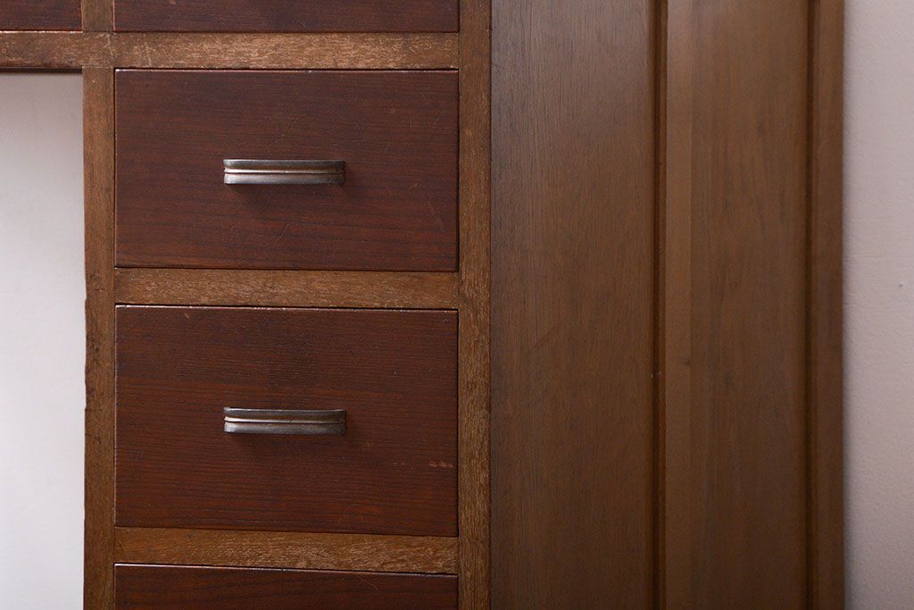 レトロ家具　昭和レトロ　古いナラ材のアンティーク片袖机