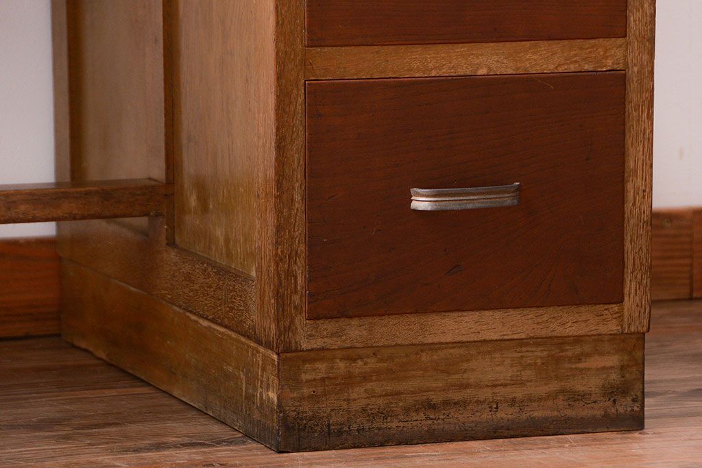 レトロ家具　昭和レトロ　古いナラ材のアンティーク片袖机