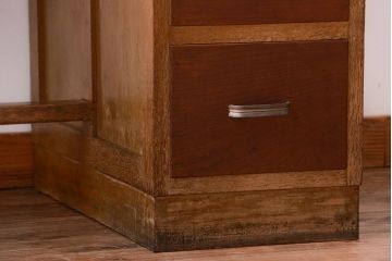 レトロ家具　昭和レトロ　古いナラ材のアンティーク片袖机