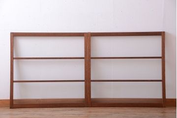 アンティーク　レトロな古い木味のモールガラス入り引き戸2枚セット(窓)(1)