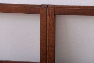 アンティーク　レトロな古い木味のモールガラス入り引き戸2枚セット(窓)(1)