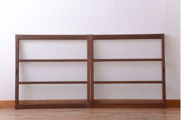 アンティーク　レトロな古い木味のモールガラス入り引き戸2枚セット(窓)(2)