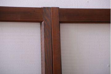 アンティーク　レトロな古い木味のモールガラス入り引き戸2枚セット(窓)(2)