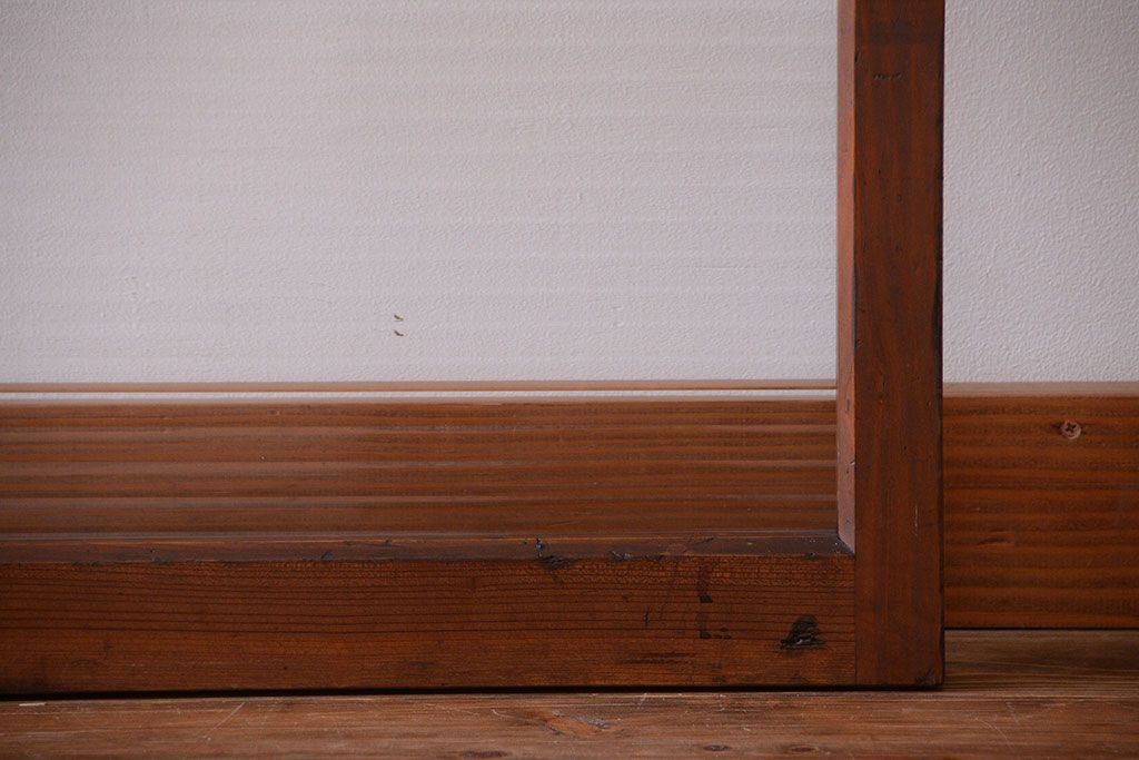 アンティーク　レトロな古い木味のモールガラス入り引き戸2枚セット(窓)(2)