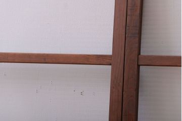 アンティーク　レトロな古い木味のモールガラス入り引き戸2枚セット(窓)(2)
