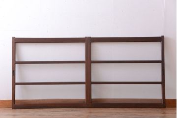 アンティーク　レトロな古い木味のモールガラス入り引き戸2枚セット(窓)(3)