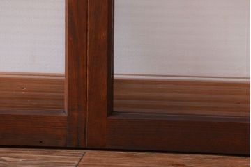 アンティーク　レトロな古い木味のモールガラス入り引き戸2枚セット(窓)(3)
