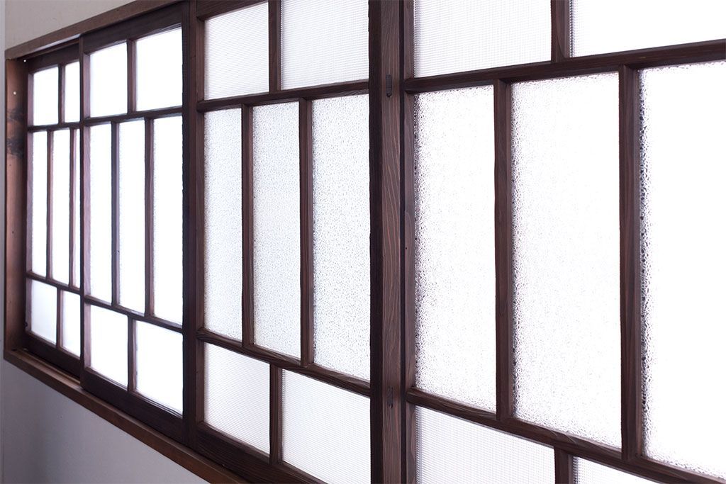 大正ロマン　古い木のモダンなガラス引き戸4枚セット(窓)