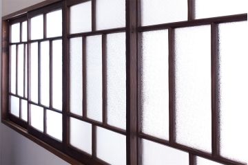 大正ロマン　古い木のモダンなガラス引き戸4枚セット(窓)