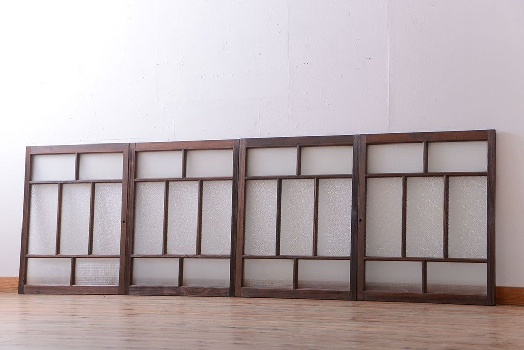 大正ロマン　古い木のモダンなガラス引き戸4枚セット(窓)