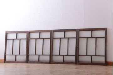 大正ロマン　古い木のモダンなガラス引き戸4枚セット(窓)