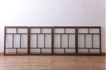 大正ロマン　古い木のモダンなガラス引き戸4枚セット(窓)