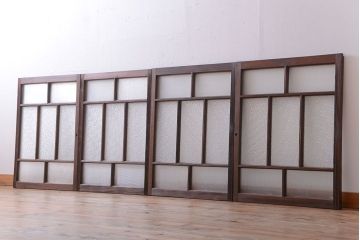 大正ロマン　古い木のモダンなガラス引き戸4枚セット(窓)