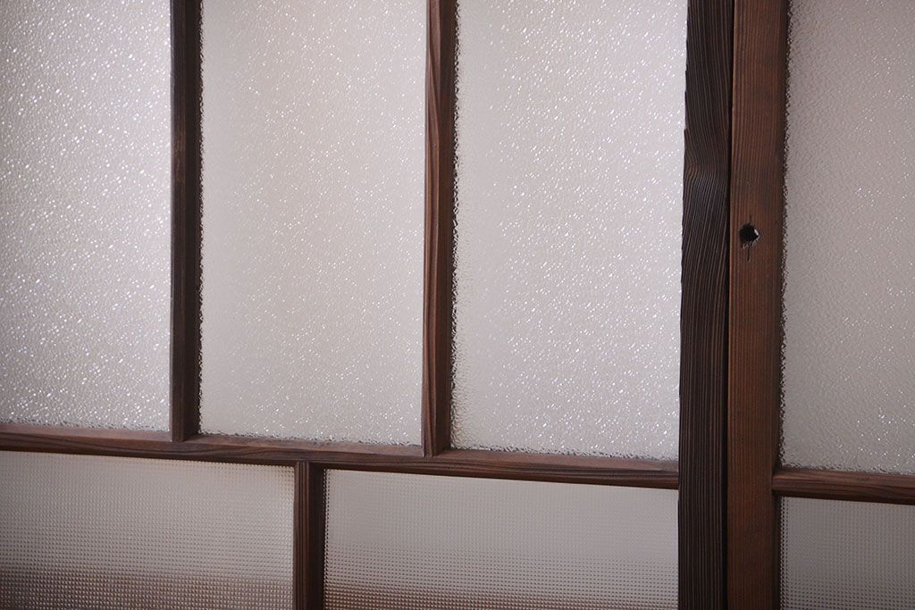 大正ロマン　古い木のモダンなガラス引き戸4枚セット(窓)