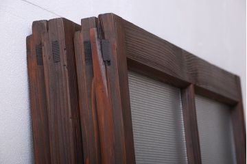 大正ロマン　古い木のモダンなガラス引き戸4枚セット(窓)