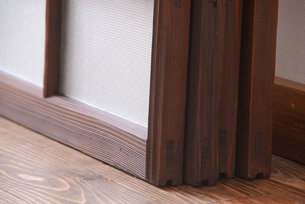 大正ロマン　古い木のモダンなガラス引き戸4枚セット(窓)