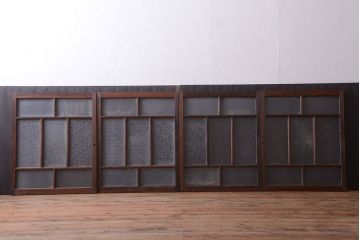 大正ロマン　古い木のモダンなガラス引き戸4枚セット(窓)