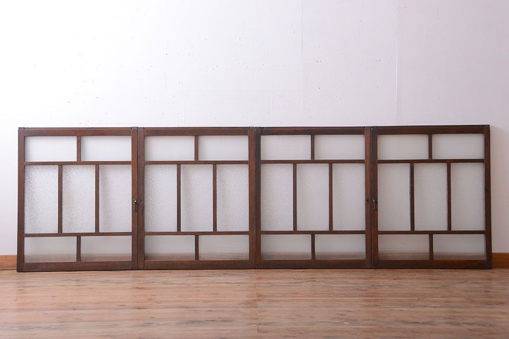 大正ロマン　古い木のモダンなガラス引き戸4枚セット(窓)