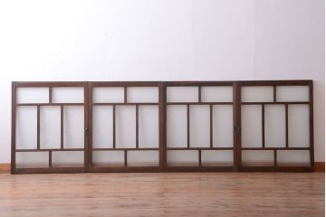 大正ロマン　古い木のモダンなガラス引き戸4枚セット(窓)